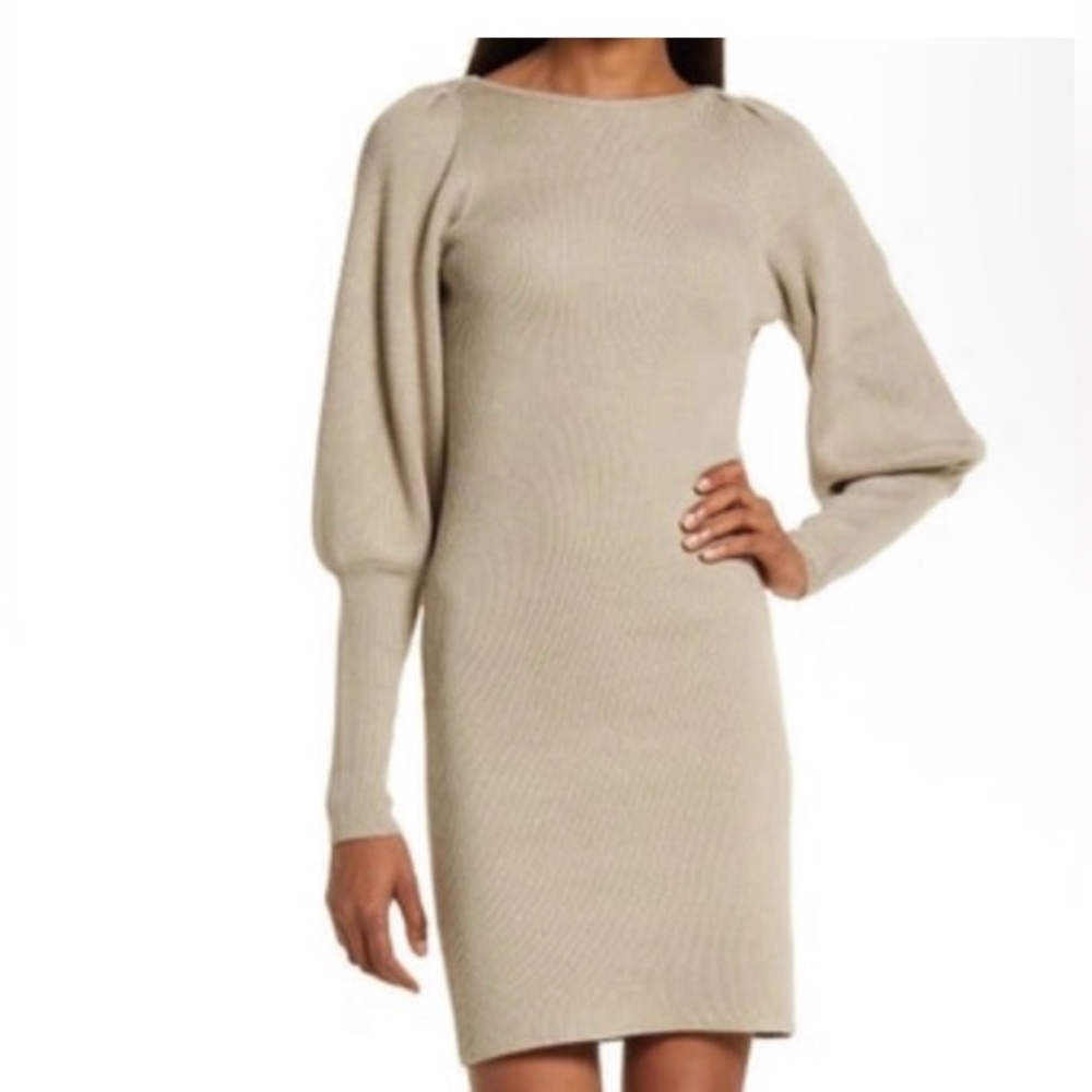 French Connection Beige Long Sleeve ribbed Dress